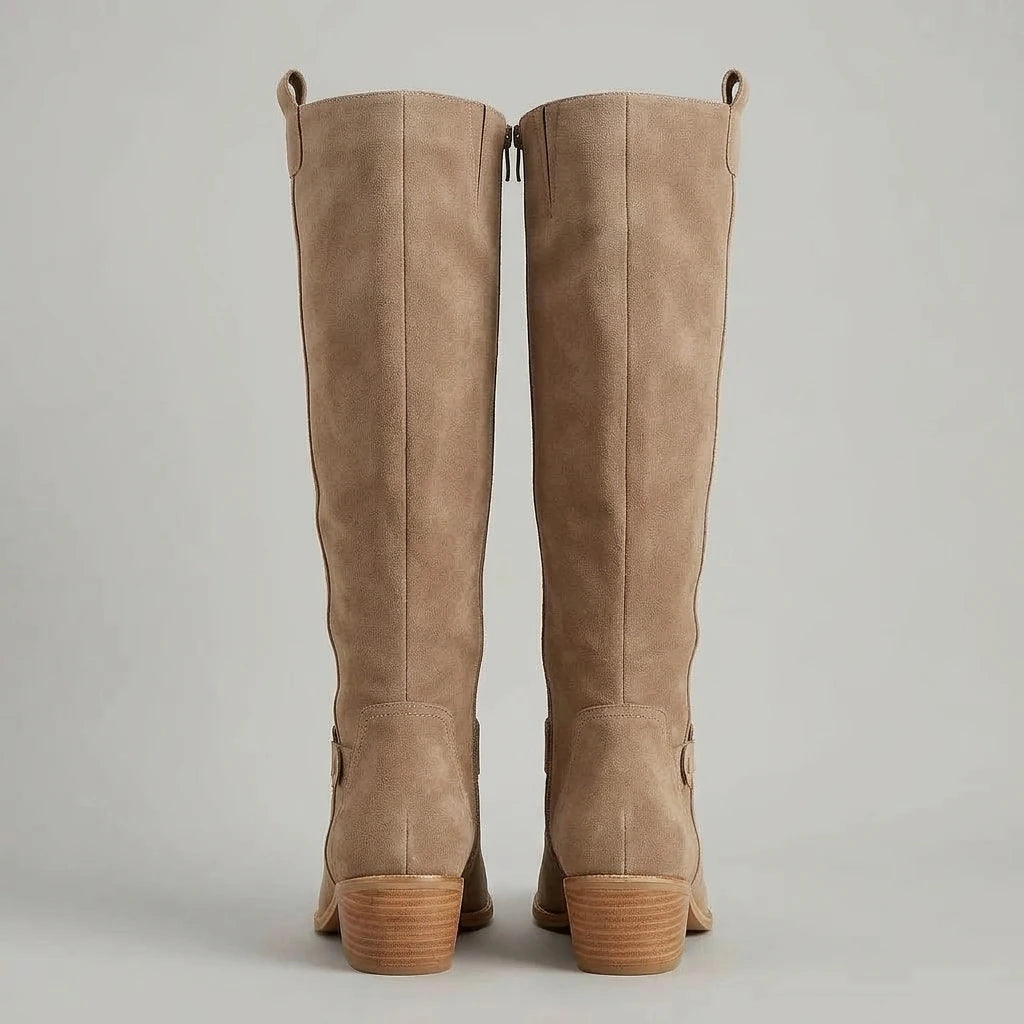 Ivy | Knee High Boots Suede Block Heel Side Zip — variant_front