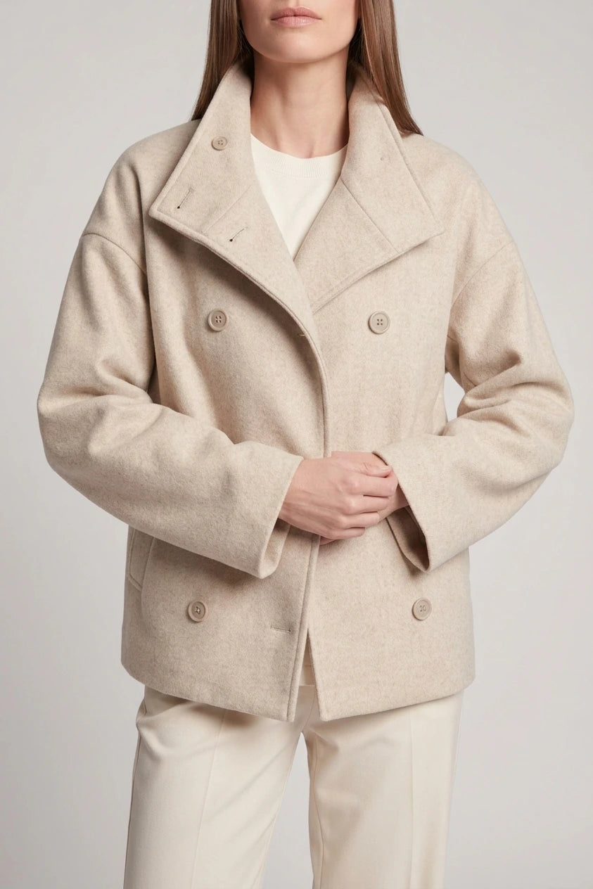 Beige Short Coat High Collar Buttons — variant_front
