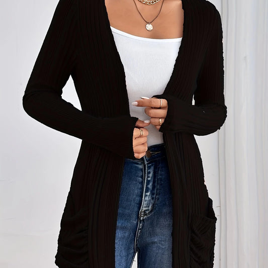 Drop shoulder ribbed cardigan — variant_front
