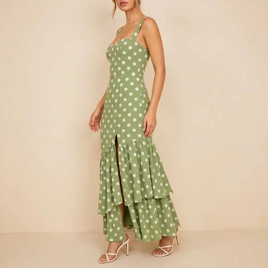 Roxy Boat Neck Frill Midi Sage Spot — variant_front