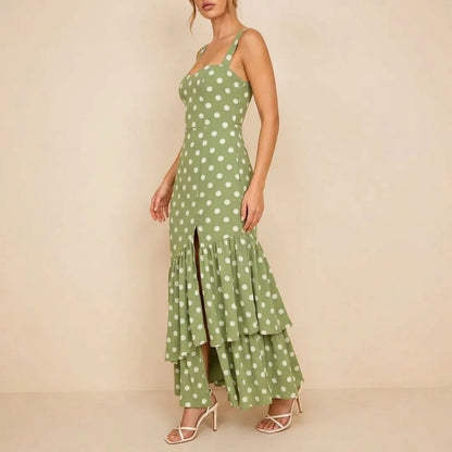 Roxy Boat Neck Frill Midi Sage Spot — variant_front