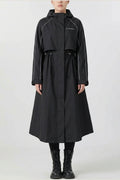 Longline Hooded Cycling Rain Coat with Drawcord Waist