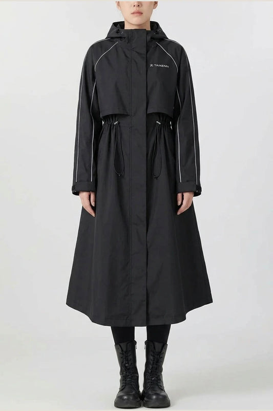Women's Longline Hooded Cycling Rain Coat - Solvienne — variant_front