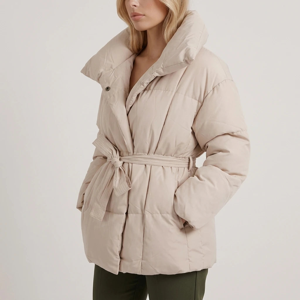 Quilted Puffer Jacket Belted Winter — variant_front
