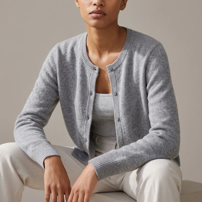 Soft Knit Cardigan with Button Front and Round Neckline — variant_front