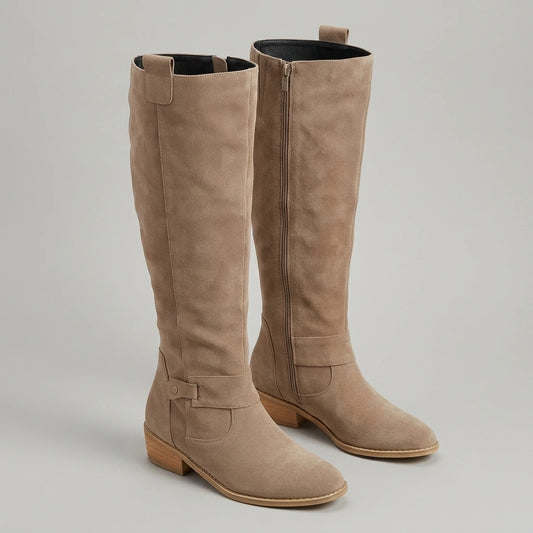 Ivy | Knee High Boots Suede Block Heel Side Zip — variant_front
