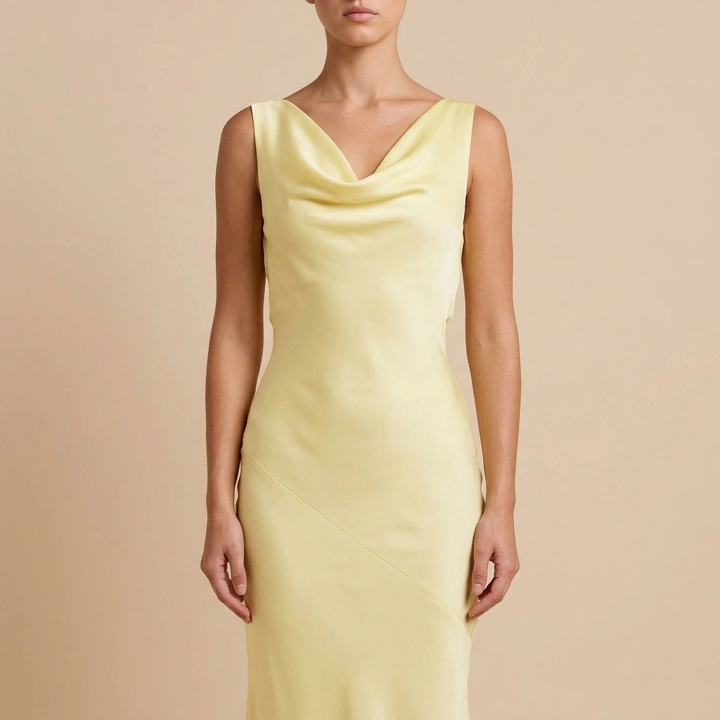 Be Mine Satin Maxi Dress - Canary — variant_front