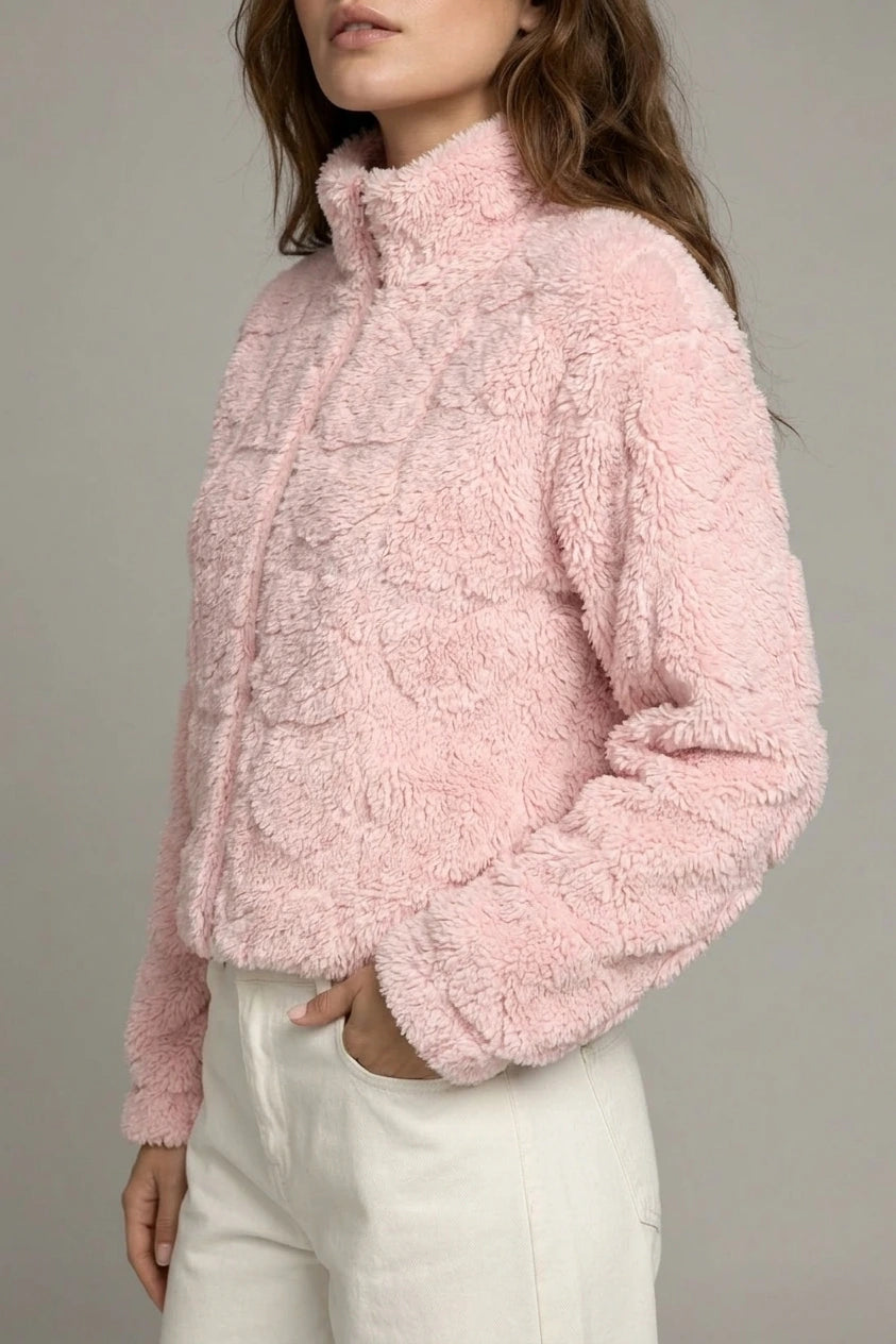Pink Heart Teddy Fleece Zip Up Jacket — variant_front