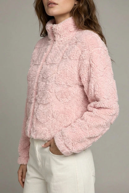 Pink Heart Teddy Fleece Zip Up Jacket — variant_front
