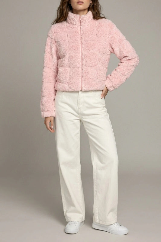 Pink Heart Teddy Fleece Zip Up Jacket — variant_front