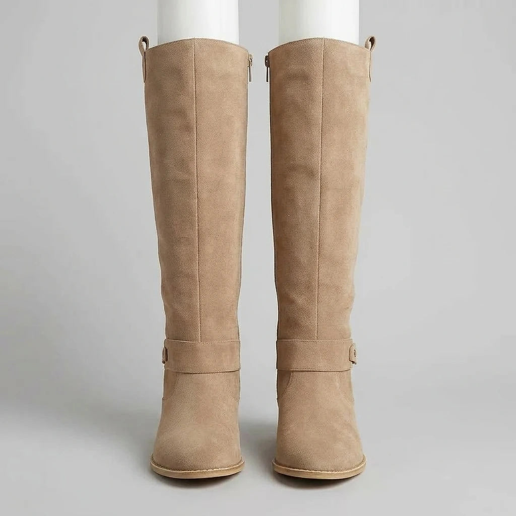 Ivy | Knee High Boots Suede Block Heel Side Zip — variant_front