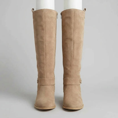 Ivy | Knee High Boots Suede Block Heel Side Zip — variant_front
