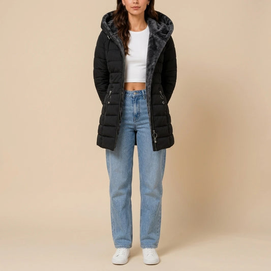 Women’s Hooded Winter Coat – Plush Lined Elegant Long Jacket — variant_front