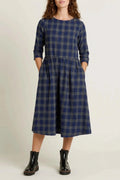 Lilliput Dress - Checked Midi Dress, Relaxed Fit with 3/4 Sleeves