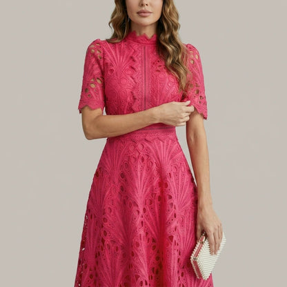 Charlisse – Ornate lace refinement – High-neck midi dress — variant_front