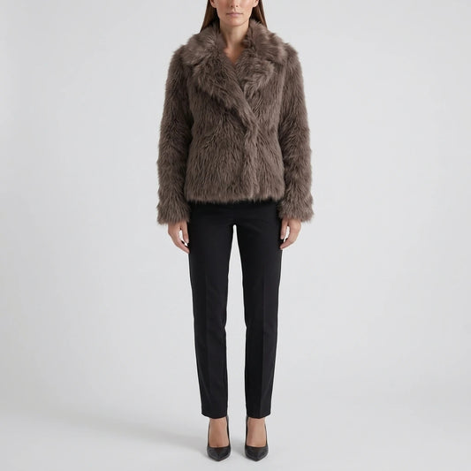 Brown Shaggy Faux Fur Jacket Collared Winter — variant_front