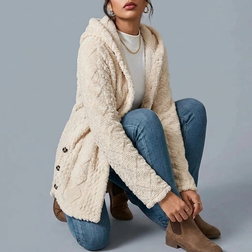Autumn-Winter Warm Fashion Jacquard Plush Hooded Cardigan Coat — variant_front