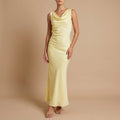 Be Mine Satin Maxi Dress Cowl Neck Slip Dress Ruched Side Maxi