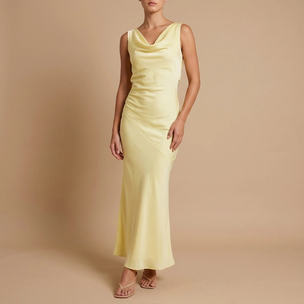 Be Mine Satin Maxi Dress - Canary — variant_front