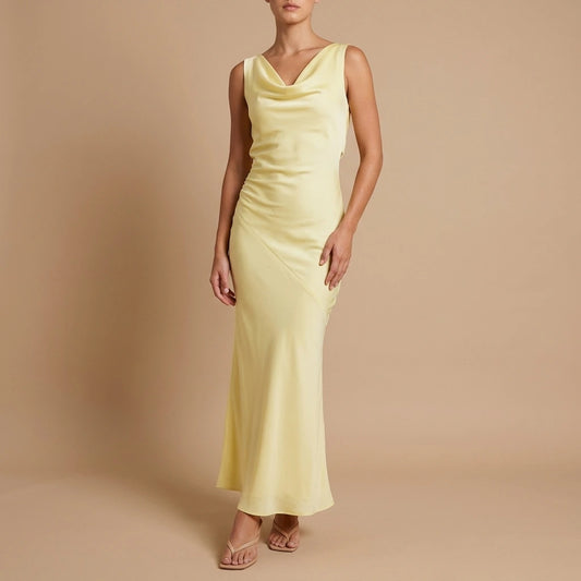 Be Mine Satin Maxi Dress - Canary — variant_front