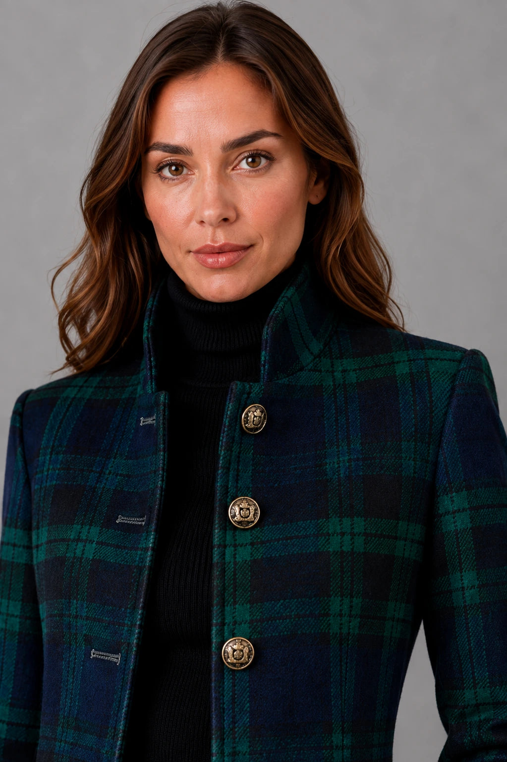Women’s Tailored Plaid Jacket – Structured Mid-Length Check Coat — gallery_03.webp