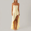 Be Mine Satin Maxi Dress Strapless With High-Low Hem And Ruched Waist