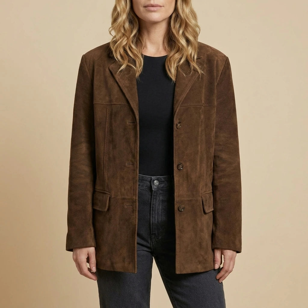 Women's Suede Blazer with Structured Shoulders - Waverline — variant_front
