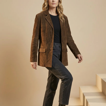 Women's Suede Blazer with Structured Shoulders - Waverline — variant_front