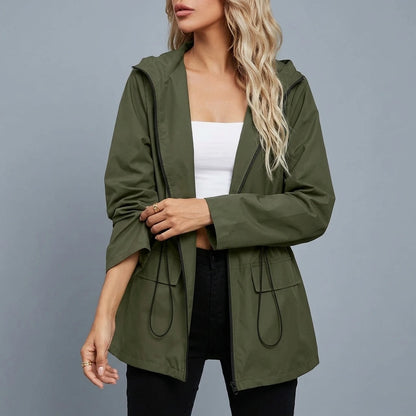 Women's Oversized Hooded Zip Raincoat - Ondalise — variant_front