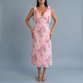 Floral Tie Shoulder Midi Dress With V-Neck And Side Slit