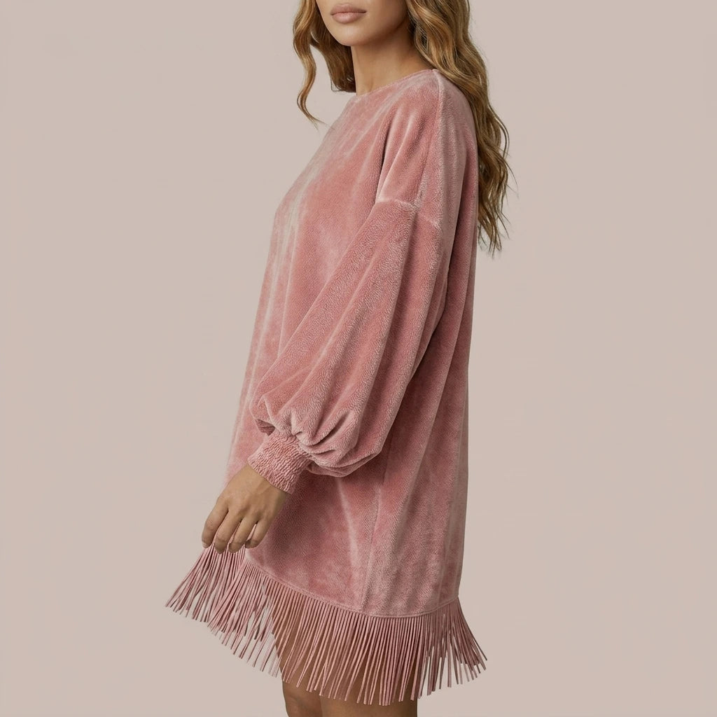 Bellurie – Voluminous sleeves – Fringe mini dress — variant_front