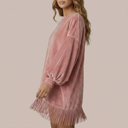 Bellurie – Voluminous sleeves – Fringe mini dress — variant_front