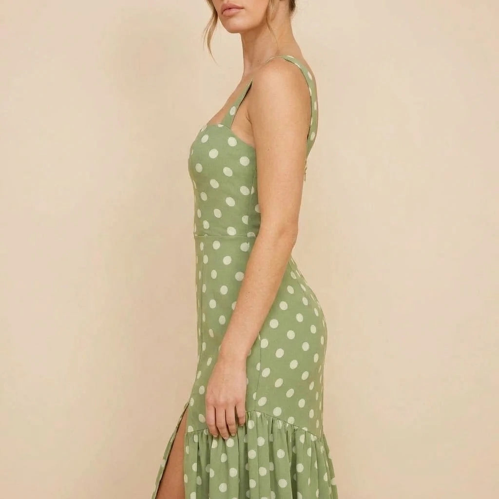 Roxy Boat Neck Frill Midi Sage Spot — variant_front