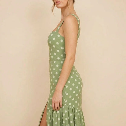 Roxy Boat Neck Frill Midi Sage Spot — variant_front