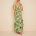 Boat Neck Frill Midi Dress With Spot Print And Tiered Hem