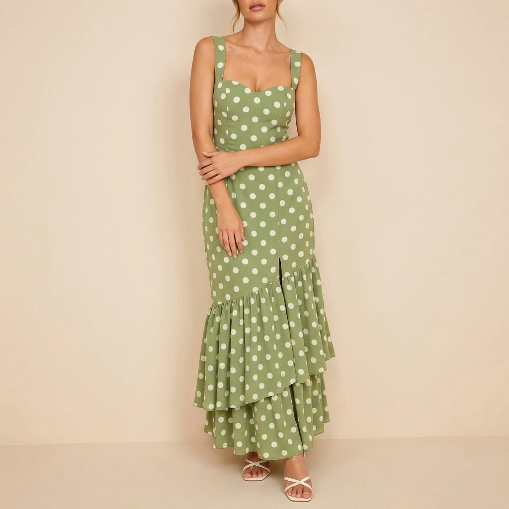 Roxy Boat Neck Frill Midi Sage Spot — variant_front