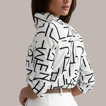 Relaxed Printed Shirt with Classic Collar and Roll Up Sleeves — variant_front