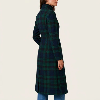 Women’s Tailored Plaid Jacket – Structured Mid-Length Check Coat — variant_front