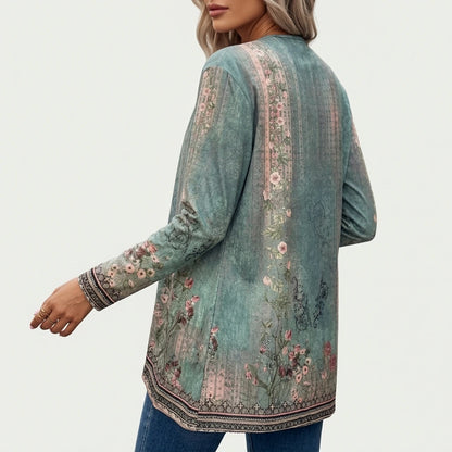 OYAM Spring/Fall Blouse Jacket - Casual Long Sleeve Flower Print Coat with Collar (No Collar), Medium Stretch & Machine Washable Outerwear for Blouses Layering, Layering Piece for Dresses/Skirts, Non- Fabric - Brand Name — variant_front