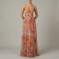 Watercolour Romance Sleeveless Maxi Dress Spaghetti Straps Cross Waist Cutout