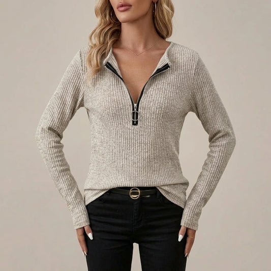 Elegant Autumn-Winter Zip-Up Sweatshirt Long Sleeve Women's Wear, Suitable for Casual Daily Wear, Soft Brushed Stretch Material, Party Holiday Party Design — variant_front