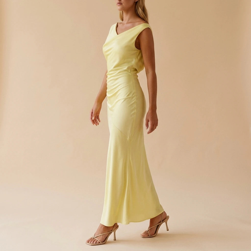Be Mine Satin Maxi Dress - Canary — variant_front