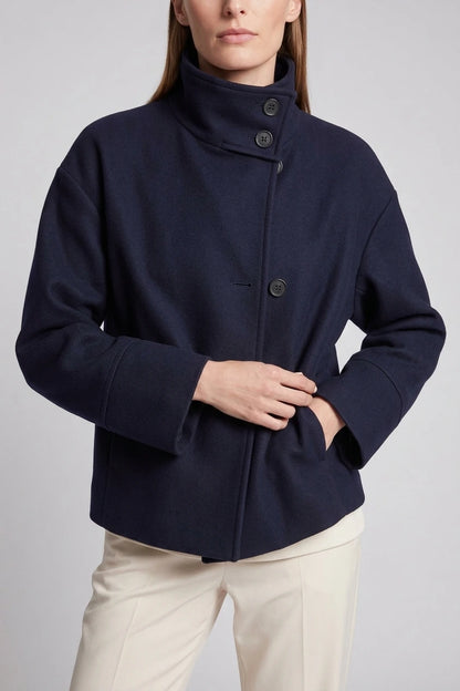Dark Blue Boxy Coat Oversized Collar — variant_front
