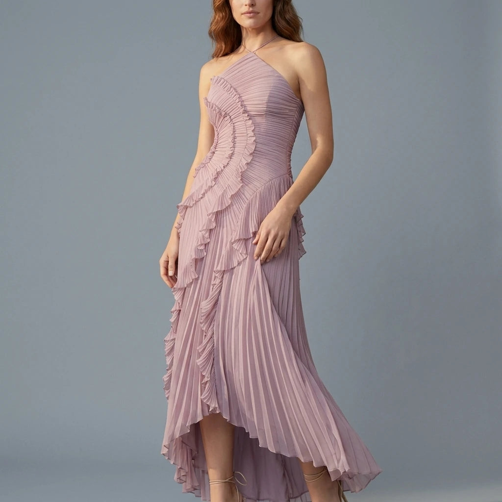 Lavirea – Sculpted pleats – One-shoulder midi dress — variant_front