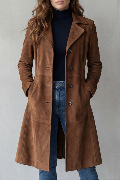 Delvienne – Vintage suede finish – Longline coat — gallery