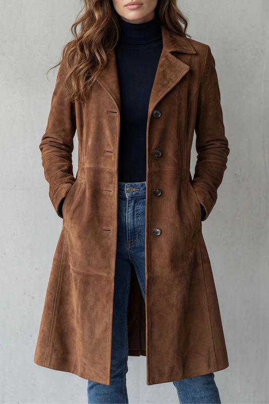 Delvienne – Vintage suede finish – Longline coat — gallery