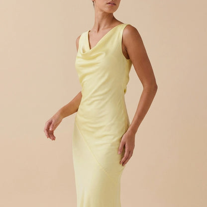 Be Mine Satin Maxi Dress - Canary — variant_front