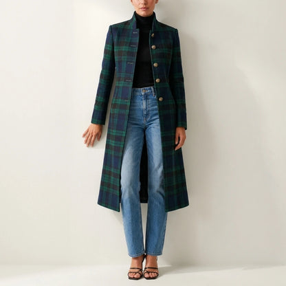 Women’s Tailored Plaid Jacket – Structured Mid-Length Check Coat — variant_front