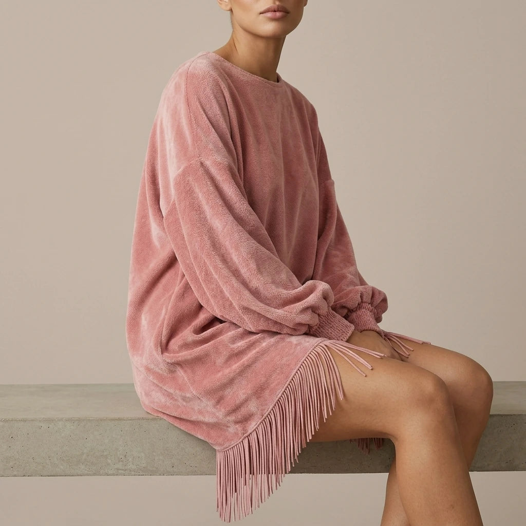 Bellurie – Voluminous sleeves – Fringe mini dress — variant_front