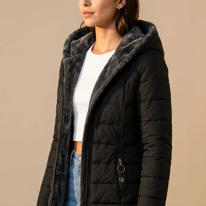 Women’s Hooded Winter Coat – Plush Lined Elegant Long Jacket — variant_front